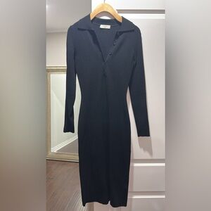 Babaton- black V neck (button down) midi (calf length) dress